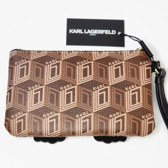 NEW! KARL LAGERFELD PARIS Logo Monogram Wristlet Clutch - Picture 10 of 15